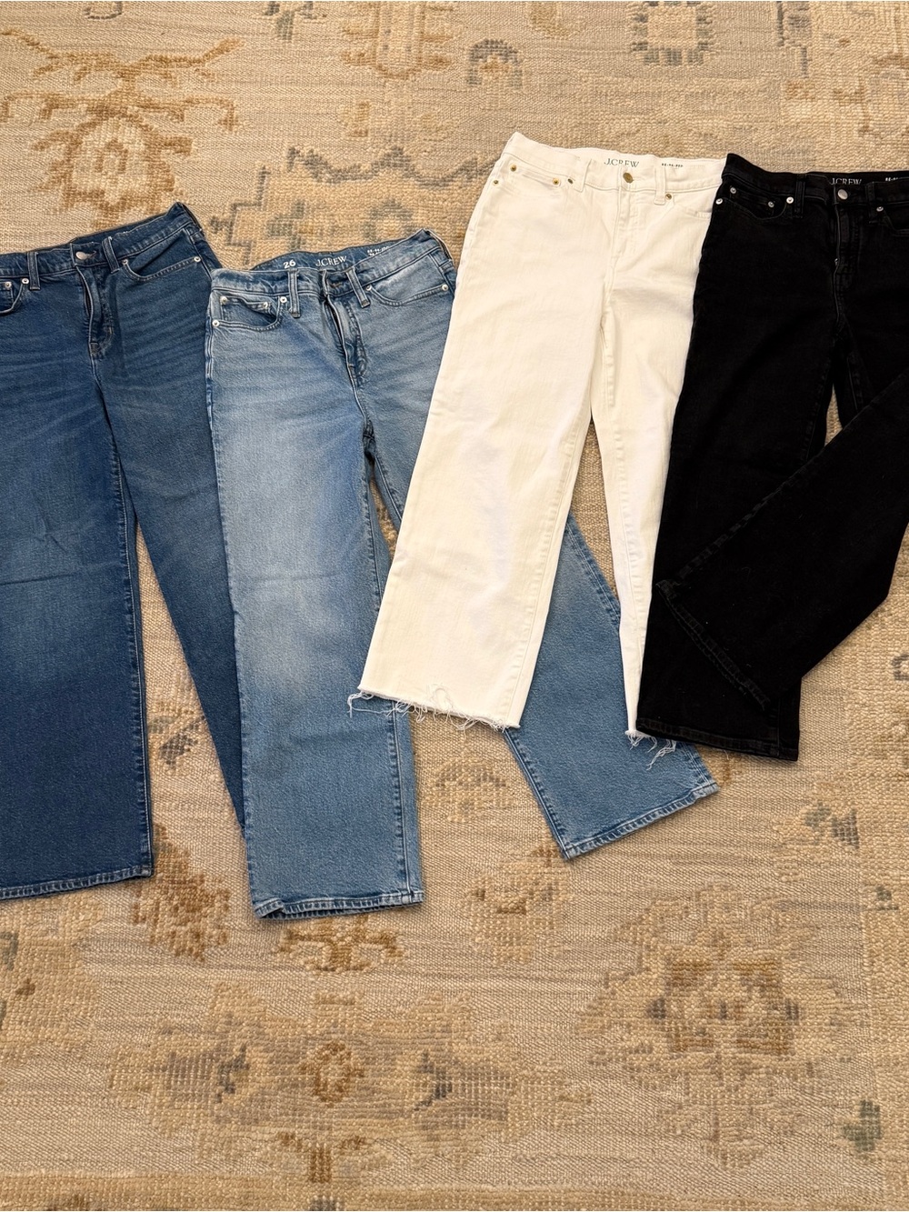 J. Crew Women's Slim Wide Leg Jeans in Medium Blue, Light Blue, White & Black